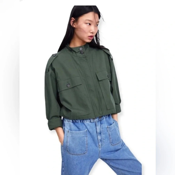 - Zara military green Utility cropped jacket women size Medium - Picture 1 of 10